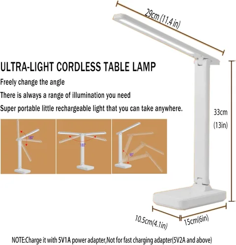 Vista 6 de Lámpara de escritorio LED recargable inalámbrica con batería de 4000 mAh, diseño ligero ultraportátil para oficina en casa, estudiantes y estudio