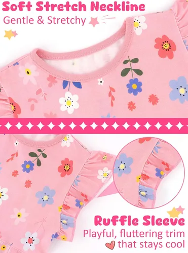 Vista 7 de Vestido casual para niñas, de algodón suave, manga corta, transpirable, acampanado, para adolescentes, talla 2T, 3T, 4T, 5, 6, 7, 8, 9, 10, 12, 13