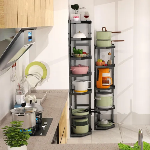 Vista 7 de Estante ajustable multifuncional de 5 niveles para sartenes y ollas para cocina, organizador de sartenes, organización y almacenamiento de ollas