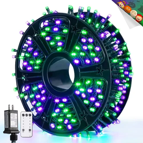 Vista 13 de JMEXSUSS 400 luces LED de Navidad rojas, blancas y verdes, luces de árbol de Navidad de 132 pies con control remoto, tira de luces para interiores