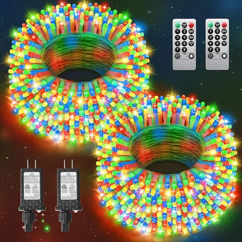 Vista 20 de 380 luces LED de Navidad de 125 pies, guirnalda de luces para exteriores, impermeables, temporizador y memoria, 8 modos regulables, para árbol