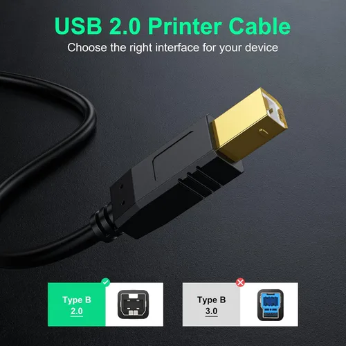 Vista 3 de Cable de impresora de 3 pies - Cable USB A a USB B compatible con HP, Canon, Brother, Samsung, Dell, Epson, Lexmark, Xerox y más