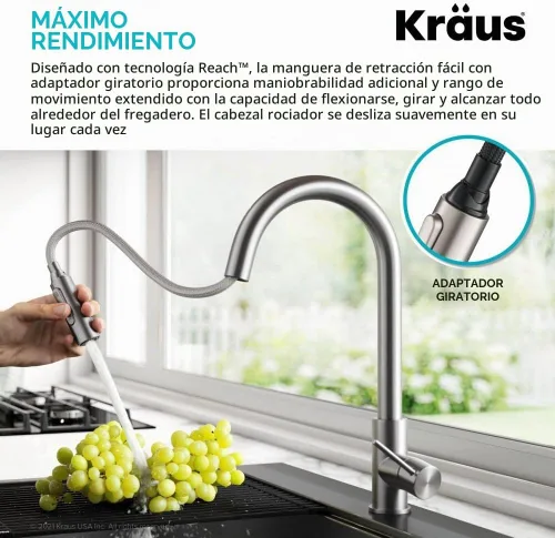 Vista 6 de Kraus Oletto - Grifo de cocina contemporáneo con un solo mango extraíble en cromado, KPF-3104CH Cromo
