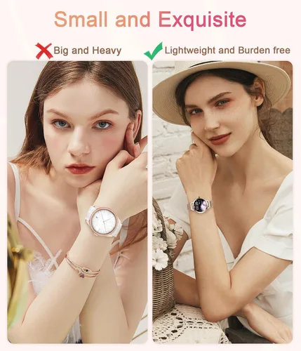 Vista 6 de Relojes inteligentes para mujer, 1.106 pulgadas AMOLED pequeña pantalla HD Smartwatch responder/hacer llamadas para teléfonos Android iOS, oro rosa