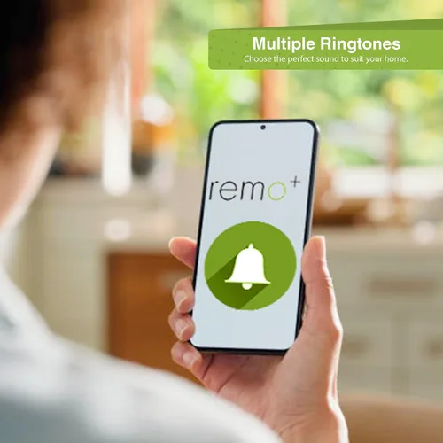 Vista 5 de Remo+ Timbre WiFi para interiores, timbre inalámbrico inteligente con control de volumen y múltiples tonos de llamada, conectividad perfecta