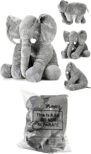 Vista 5 de Yulejo Almohada gigante de peluche de elefante grande de 15.7 pulgadas, animal de peluche suave, recuerdo de fiesta, enorme muñeco de peluche