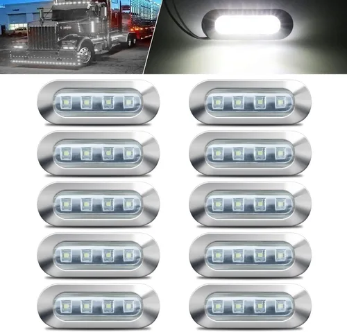 Vista 7 de ALFU 10 luces LED ámbar DC12V-24V 4 LED indicadoras de marcador lateral lámpara delantera trasera luz interior con bisel cromado universal