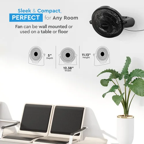 Vista 6 de Comfort Zone PowrCurve CZHV101BK - Ventilador de piso de 3 velocidades de 9 pulgadas con inclinación ajustable de 180 grados, 6 aspas
