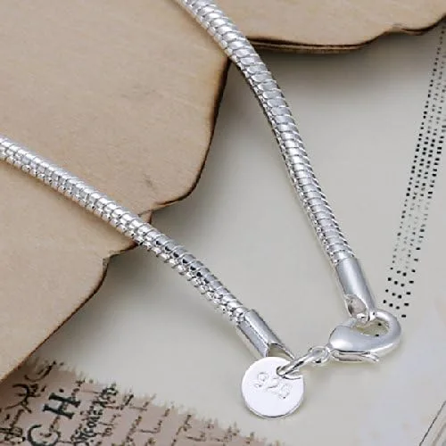 Vista 7 de Pulsera de cadenas de serpiente de plata de ley 925 de 0.118 in para cuentas europeas, Plata de ley