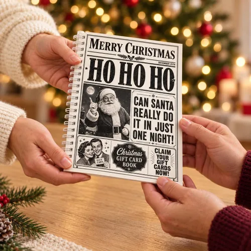 Vista 7 de Libro de tarjetas de regalo de Navidad para adultos, folleto de regalo de Vintage Newspaper
