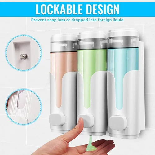 Vista 4 de Shampoo and Conditioner Dispenser, 3 Bottle Refillable Soap Dispenser White