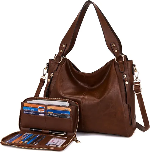 Vista 8 de Juego de 2 bolsos de mano para mujer, bolsos de hombro y cartera para mujer Negro