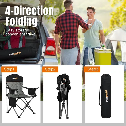 Vista 7 de Sillas de campamento resistentes con capacidad de 350 libras, silla plegable con bolsa enfriadora y portavasos para exteriores, deportes, playa