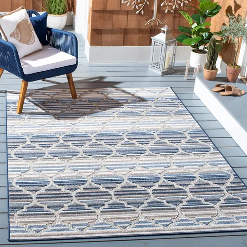 Vista 6 de SAFAVIEH Alfombra lavable para exteriores, colección Cabaña, 2'2" x 5', azul y gris, no desprende pelusa y fácil de limpiar, entrada puerta