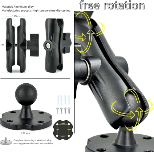 Vista 3 de VAUBORTTI Soporte de tablet para camión, brazo de aluminio, soporte para iPad de 6.5 a 12.9 pulgadas, iPad mini/Air/Pro, base de taladro resistente