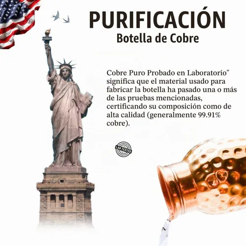 Vista 8 de Botella de agua 99.97% de cobre puro, botella reutilizable de alta calidad para agua potable, diseño resistente a las fugas, vasos tradicionales