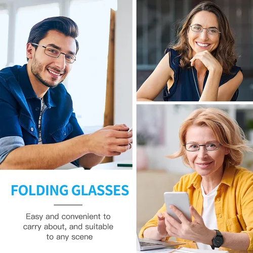Vista 6 de touk Gafas de lectura plegables anti luz azul, almohadilla de nariz suave, bisagra de resorte, estuche portátil para hombres y mujeres, paquete de 2