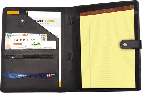 Vista 2 de Leather Village Organizador de Portafolio de Cuero - Padfolio Profesional de Negocios para Hombres y Mujeres - Elegante Portador de Tarjetas