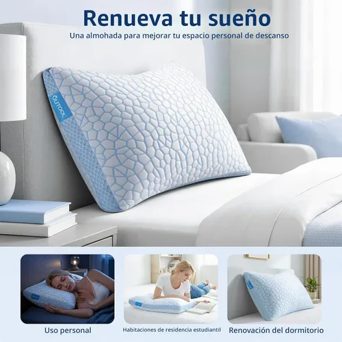 Vista 5 de QUTOOL CertiPUR-US - Juego de 1 almohadas refrescantes mejoradas para dormir, de espuma viscoelástica triturada, tamaño estándar, para personas que