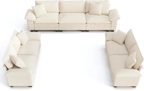 Vista 23 de PHI VILLA Conjuntos de sofás modulares Cloud, juego de sofá seccional de 2 piezas con sofá cama, sofá cómodo de 3 plazas para sala de estar y Ceniza