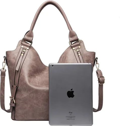 Vista 3 de Bolso tote para mujer, carteras de cuero PU, bolsos de hombro hobo de moda con correa de hombro ajustable