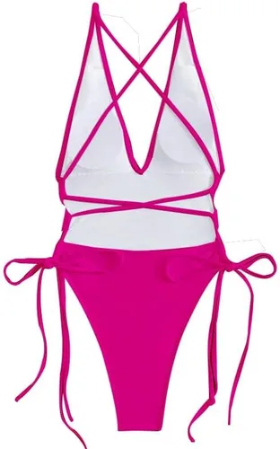Vista 5 de Lilosy Sexy Criss Cross Lace Up Plunge Traje de baño de una pieza con lazo lateral atrevido traje de baño