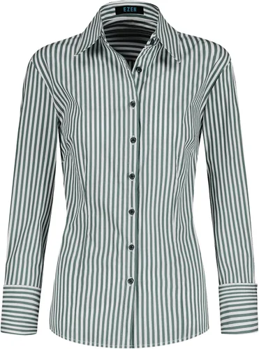 Vista 14 de EZEN - Blusa de manga larga, ajustada, elástica, con cuello de botones para mujer, para oficina, estilo formal, casual