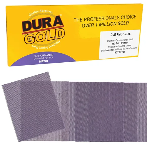 Vista 15 de Dura-Gold Papel de lija de malla de cerámica púrpura de grano 80 de alta calidad, tamaño de 1/4 hoja, caja de 16-4.5 x 5.5 pulgadas, parte trasera