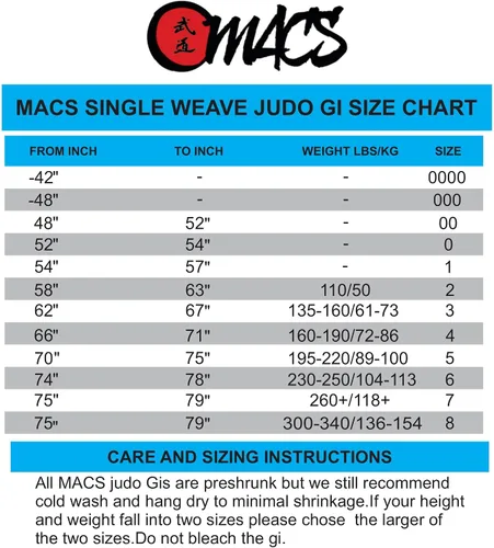 Vista 2 de MACS Judo Single Weave Gi - Uniforme unisex para niños y adultos, con cinturón Sz 000 a 8