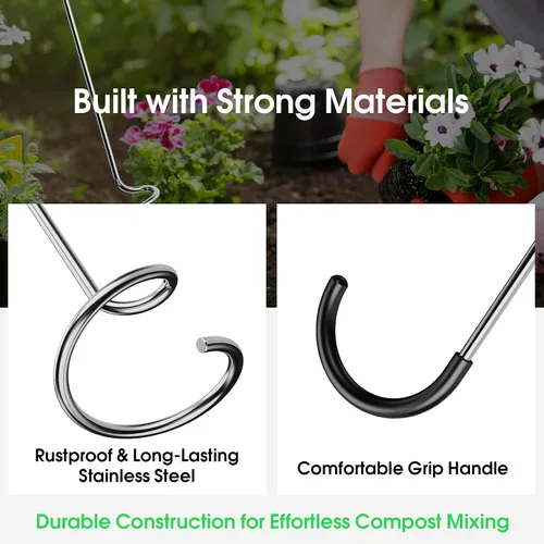 Vista 4 de Herramienta Aireadora de Compost, Girador de Compost en Espiral Resistente con Mango Ergonómico, Herramienta de Aireación Manual de Suelo