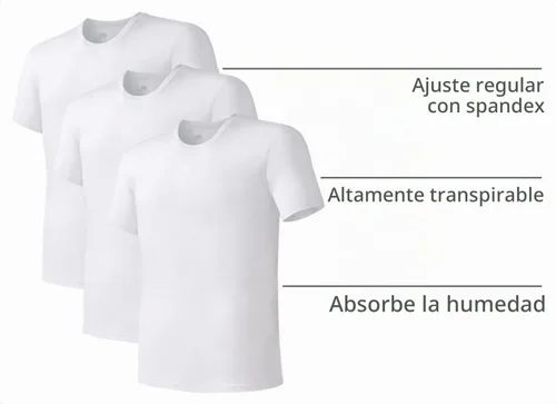 Vista 4 de DAVID ARCHY Paquete de 3/5 camisetas de cuello redondo transpirables