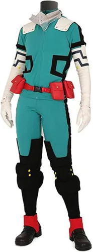 Vista 2 de TMSREBU Midoriya Izuku - Disfraz para cosplay, uniforme de batalla verde, conjunto completo