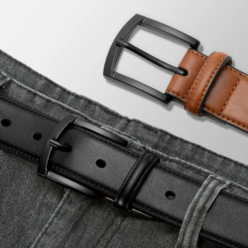 Vista 4 de Zitahli Cinturón para hombre, paquete de 2 unidades, diseño de cinturón de cuero para trabajo, negocios y pantalones de golf casuales, accesorios