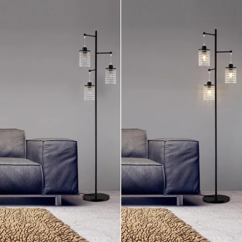 Vista 4 de beaysyty Art Decor Crystal Black Lámpara de pie de 3 luces contemporánea pantalla de cristal para sala de estar, dormitorio, oficina Negro