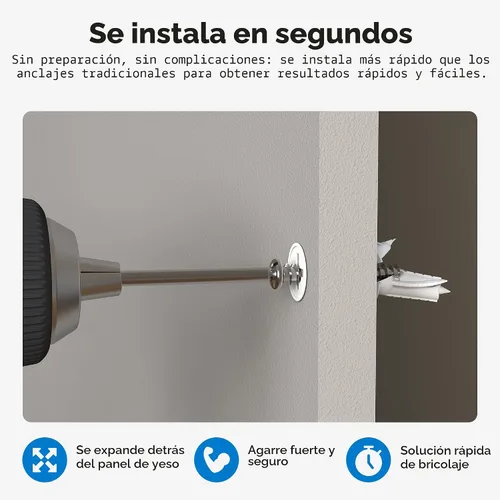 Vista 3 de Anclajes plásticos autoperforantes para paneles de yeso con tornillos #8, no requiere preparación de agujeros, soporta hasta 75 libras (10 unidades)