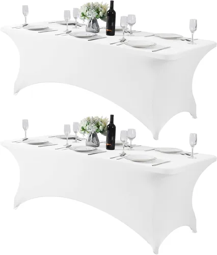 Vista 40 de Mantel de elastano para mesa de 6, 4 o 8 pies, universal, ajustable, para fiestas, banquetes, bodas y eventos, color verde manzana