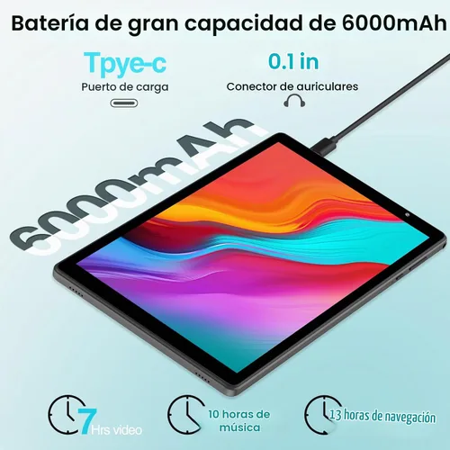 Vista 5 de Tablet de 10 Pulgadas Android 14 Tablet PC, Tabletas con 32GB ROM 512GB Expandible, Procesador Quad Core, WiFi 6, Pantalla IPS HD de 10.1'', Batería