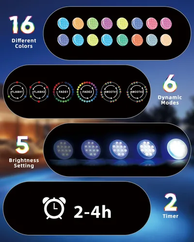 Vista 5 de Luces de piscina, luces LED sumergibles recargables actualizadas con control remoto, 16 colores IP68, luz subacuática impermeable para piscina