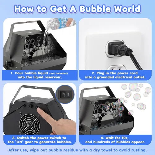 Vista 6 de Theefun Máquina de burbujas 750ML Control manual Metal Bubble Soplador Enchufe negro