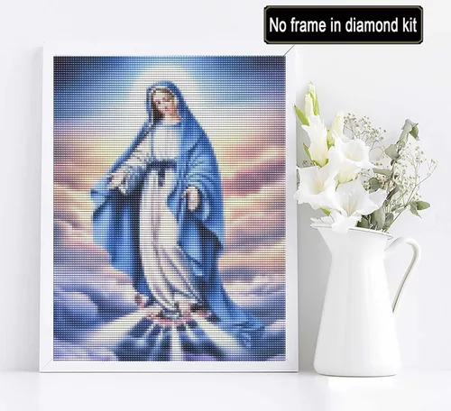 Vista 3 de Diymood Kits de pintura de diamantes 5D para adultos, religión, Virgen María, kits de arte de diamantes para mujeres adultas, redondo de taladro