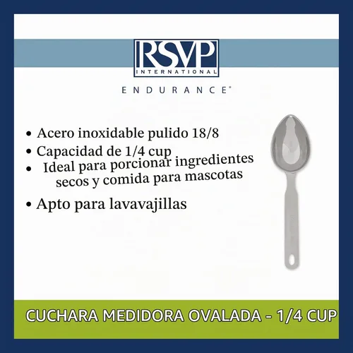 Vista 6 de RSVP International Endurance cuchara medidora ovalada, 1/4 taza, acero inoxidable