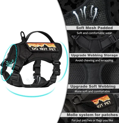 Vista 7 de Arnés táctico para caminar, chaleco ajustable a prueba de escapes para gatos grandes, chaleco transpirable de fácil control con asa, parches Molle