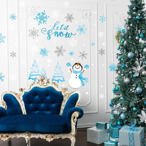 Vista 3 de Calcomanías de pared de copo de nieve de invierno, calcomanías de pared para ventana de Navidad, calcomanías de mural para decoración de fiestas