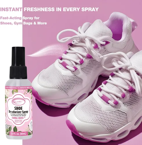 Vista 4 de Air Jungles Desodorizante en aerosol para zapatos, tamaño de viaje, aroma Flora Bliss, 2 onzas líquidas (paquete de 2) hasta 300 pulverizadores cada