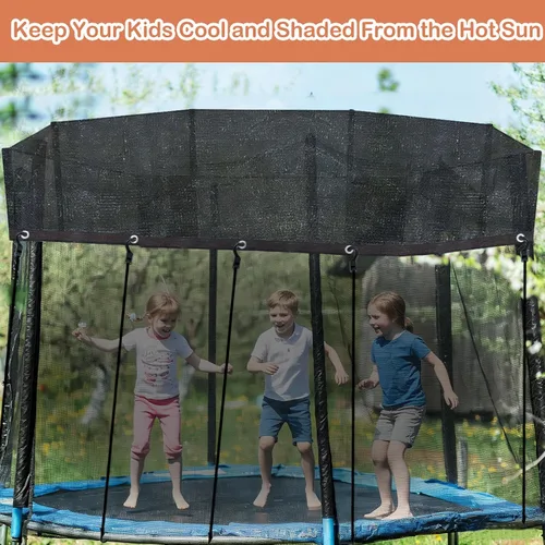 Vista 5 de Cubierta redonda para cama elástica de 12 agujeros, 90% de protección solar, 8 pies, color negro, cubierta superior de trampolín, lona de malla