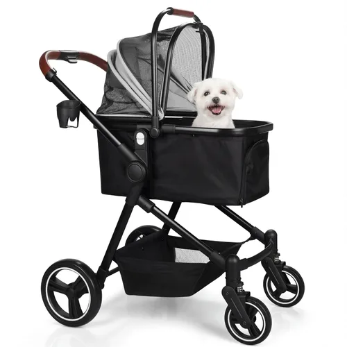 Vista 8 de Carriola doble plegable para mascotas para 2 gatos y perros pequeños y medianos, carriola integrada ligera para mascotas, individual y doble