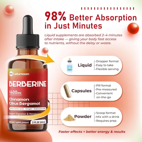 Vista 5 de Ultra Berberina 1400 mg con canela, bergamota cítrica, ALA y CoQ10 - Apoya la digestión, el metabolismo y la función cardíaca - Fabricado