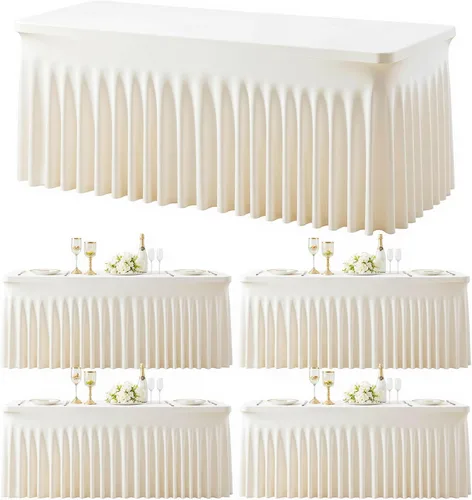 Vista 20 de Paquete de 2 manteles color azul bebé para mesas rectangulares de 6 pies, mantel ajustable de elastano, fundas de mesa elásticas de 6 pies, manteles