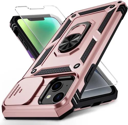 Vista 34 de Funda para iPhone 14 con cubierta para lente de cámara, protector de pantalla HD, protección contra caídas de grado militar de 10 pies, soporte