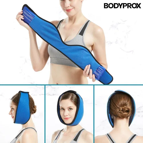 Vista 5 de Bodyprox Paquete de hielo facial para mandíbula, cabeza y barbilla, envoltura ajustable caliente y fría para muelas del juicio y alivio del dolor